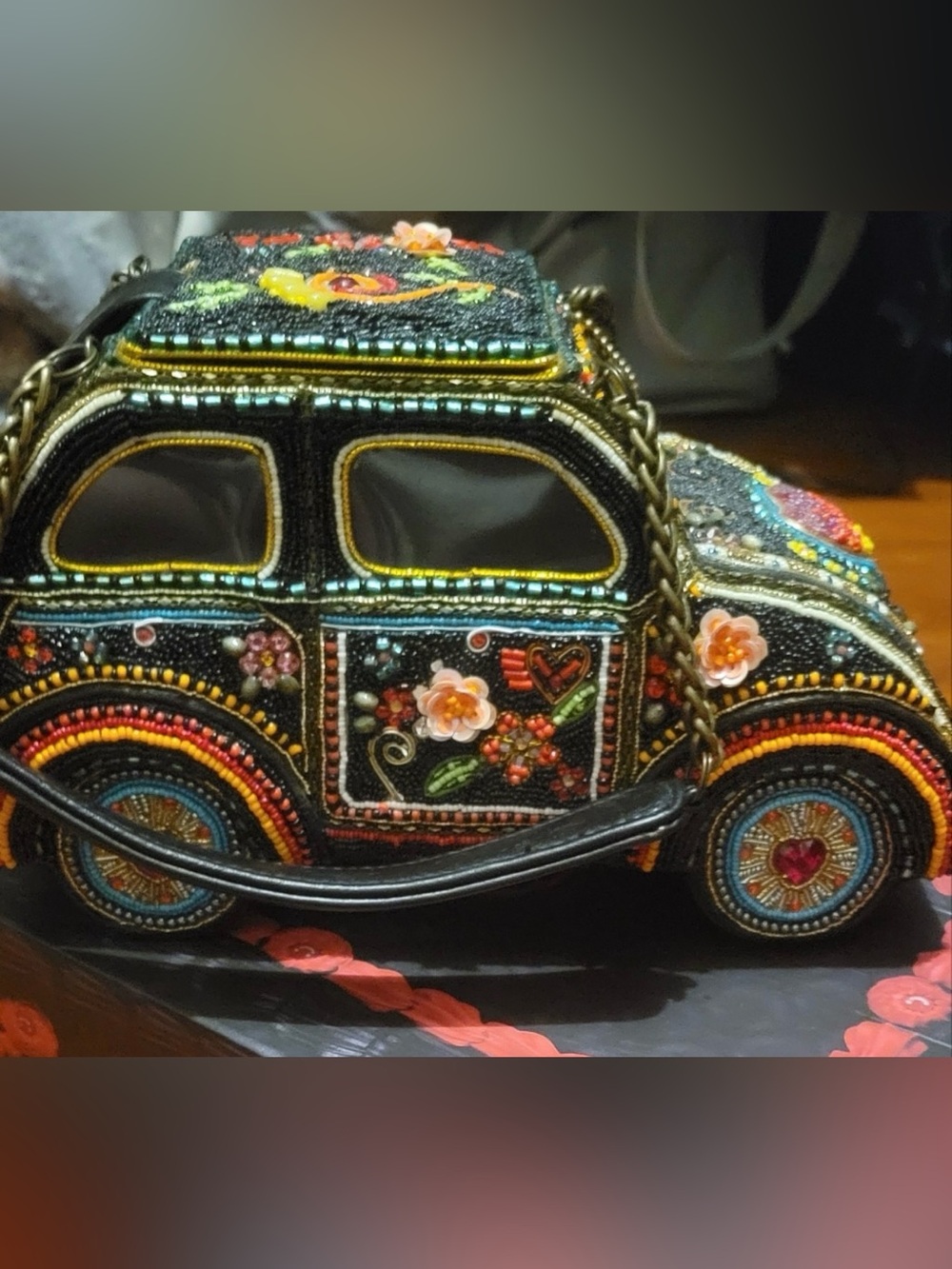Mary Frances Black Beaded BUG Car-Shaped Accent Bag with Multicolor Embellishmen - Picture 10 of 12